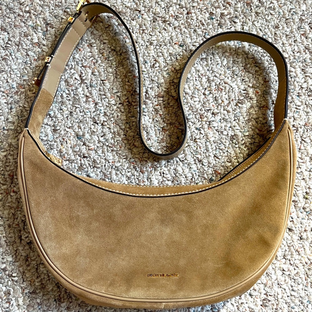 Michael Kors Suede Crescent Shoulder Bag in Tan